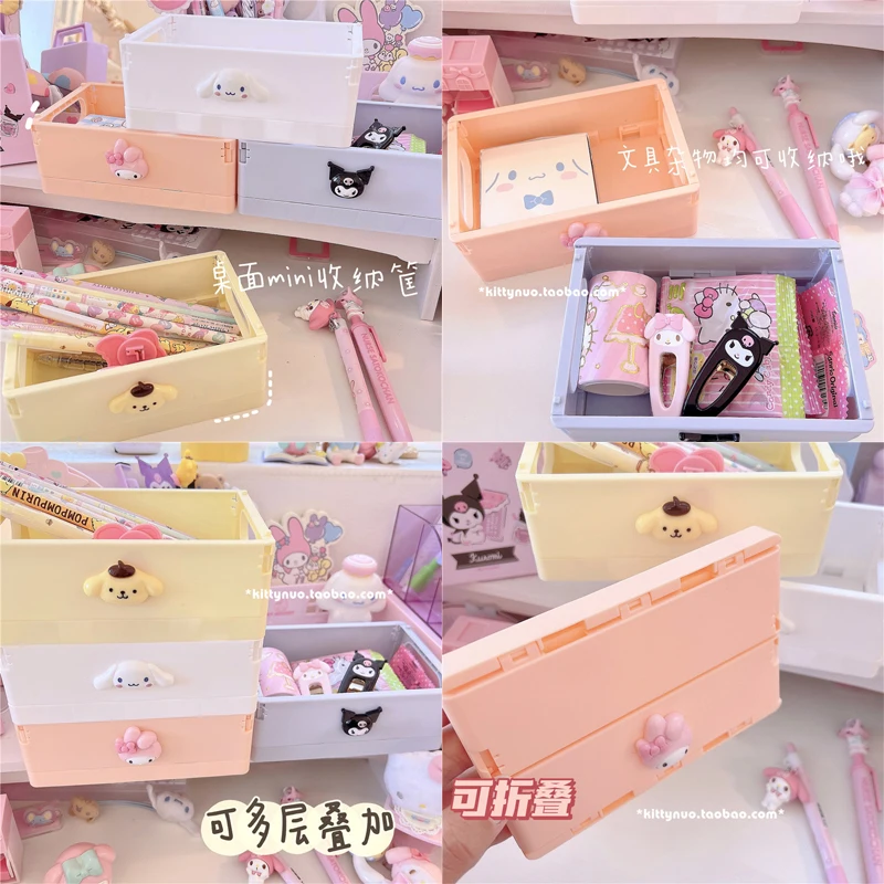 

Kawaii Cartoon Kuromi My Melody Cinnamoroll Foldable Desktop Stationery Sundries Sorting Basket Household Storage Basket Gift