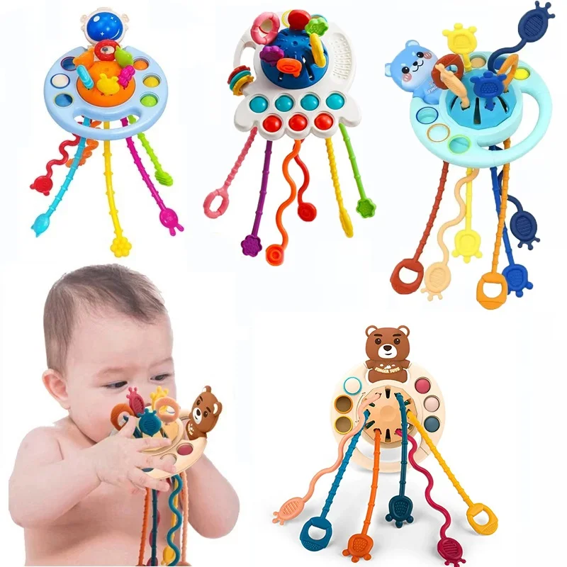 

Montessori Pull String Activity Toy Silicone Teether Travel Toys for Toddlers 1-3 Sensory Fine Motor Skills Toys for Baby Gift