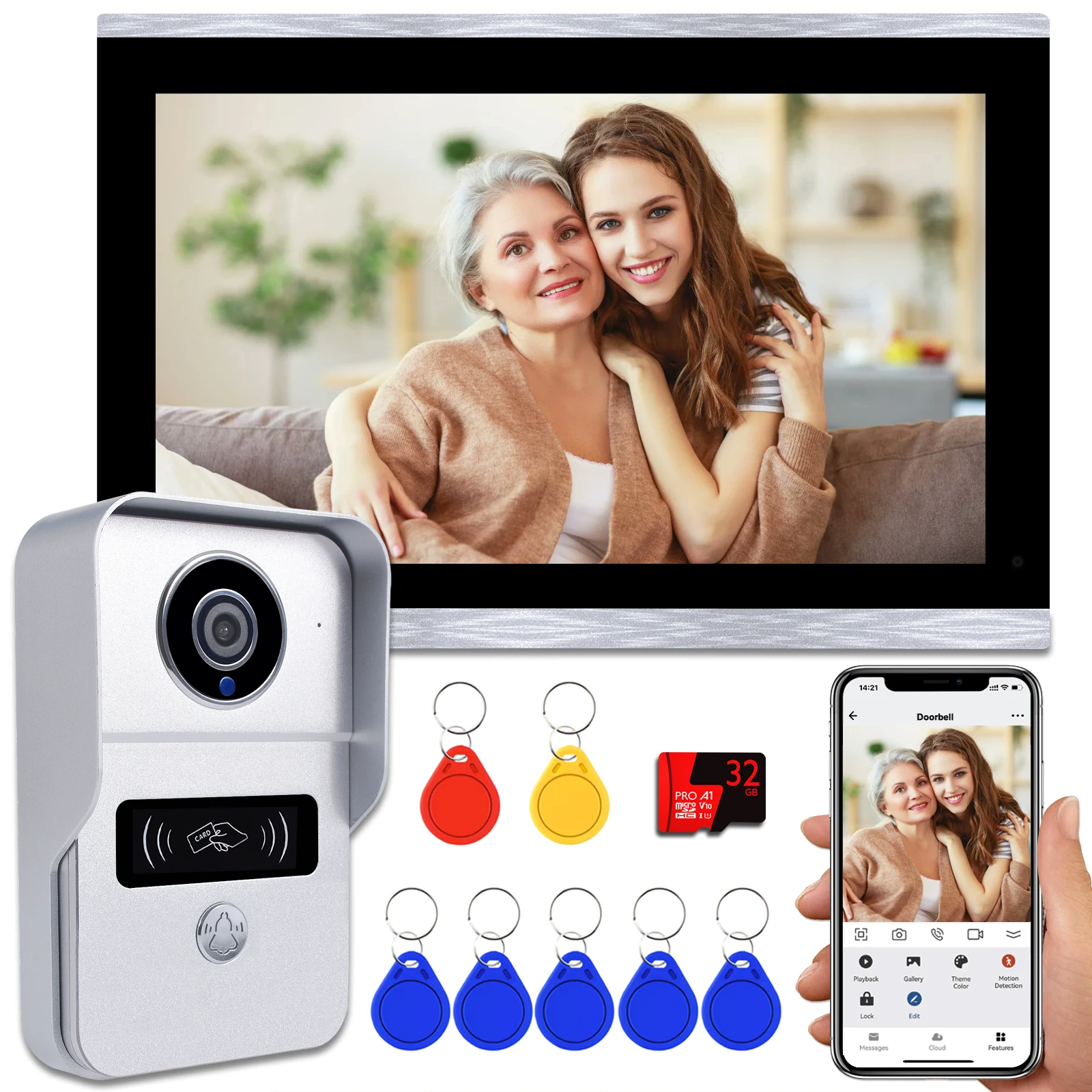 Sonnette Vidéo Intelligente Sans Fil – Caméra Avec Détection De Mouvement, Vision Nocturne, Carte SD Incluse (noire)