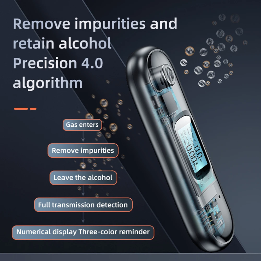 Non-Contact Alcohol Tester with LED Digital Display Alcoholmeter USB Rechargeable Alcohol Tester Breathalyzer Diagnostic Tool