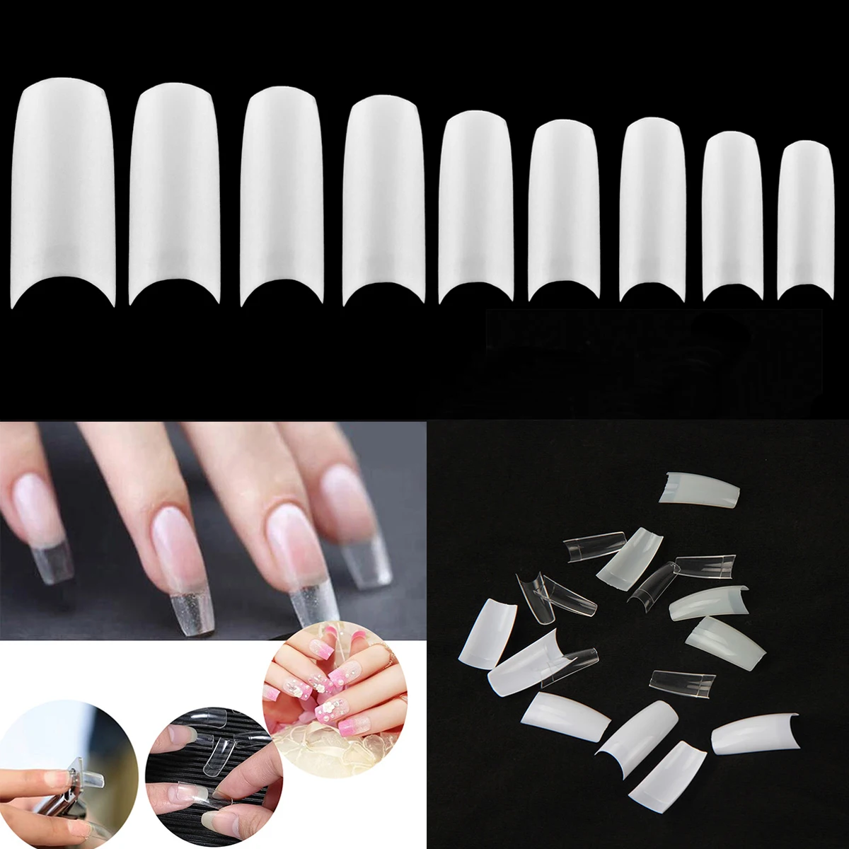 

Wholesale Nail Supplies Nail Art Finished Nail Pieces French Transparent, French White, French Natural 500 Pieces Package