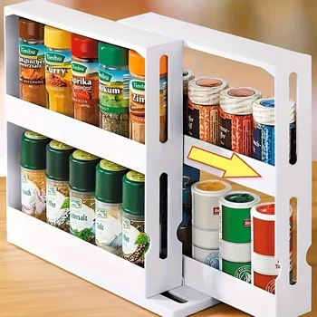 1 PC spice storage rack,90 degree swivel item storage rack, countertop 2 tier storage rack,small storage and organizer rack 1