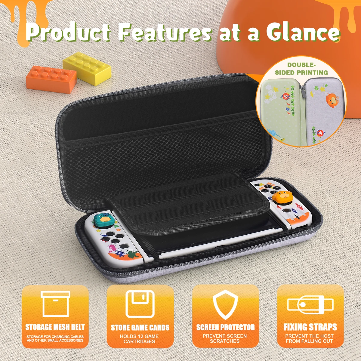 For Pikmin Game Skin Shell Carry Case Switch Oled Console Protective Cover Case with 4 Analog Caps for Nintendo Switch Oled