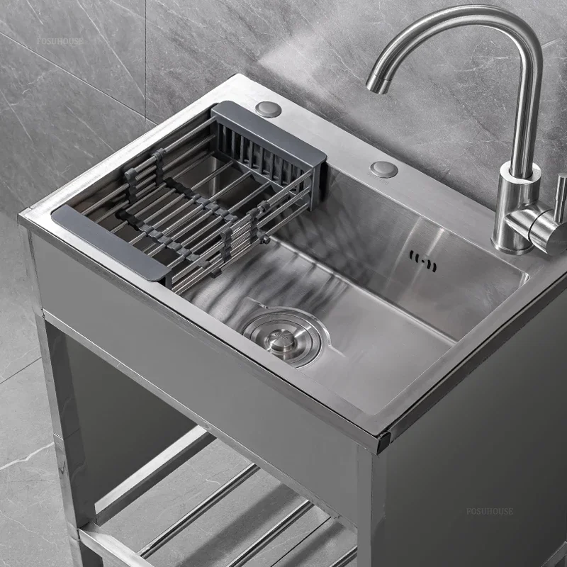 Stainless Steel Kitchen Sinks Kitchen Sink Household with Fence Bracket Handmade Vegetable Single Washing Sinks Dishwashing Sink