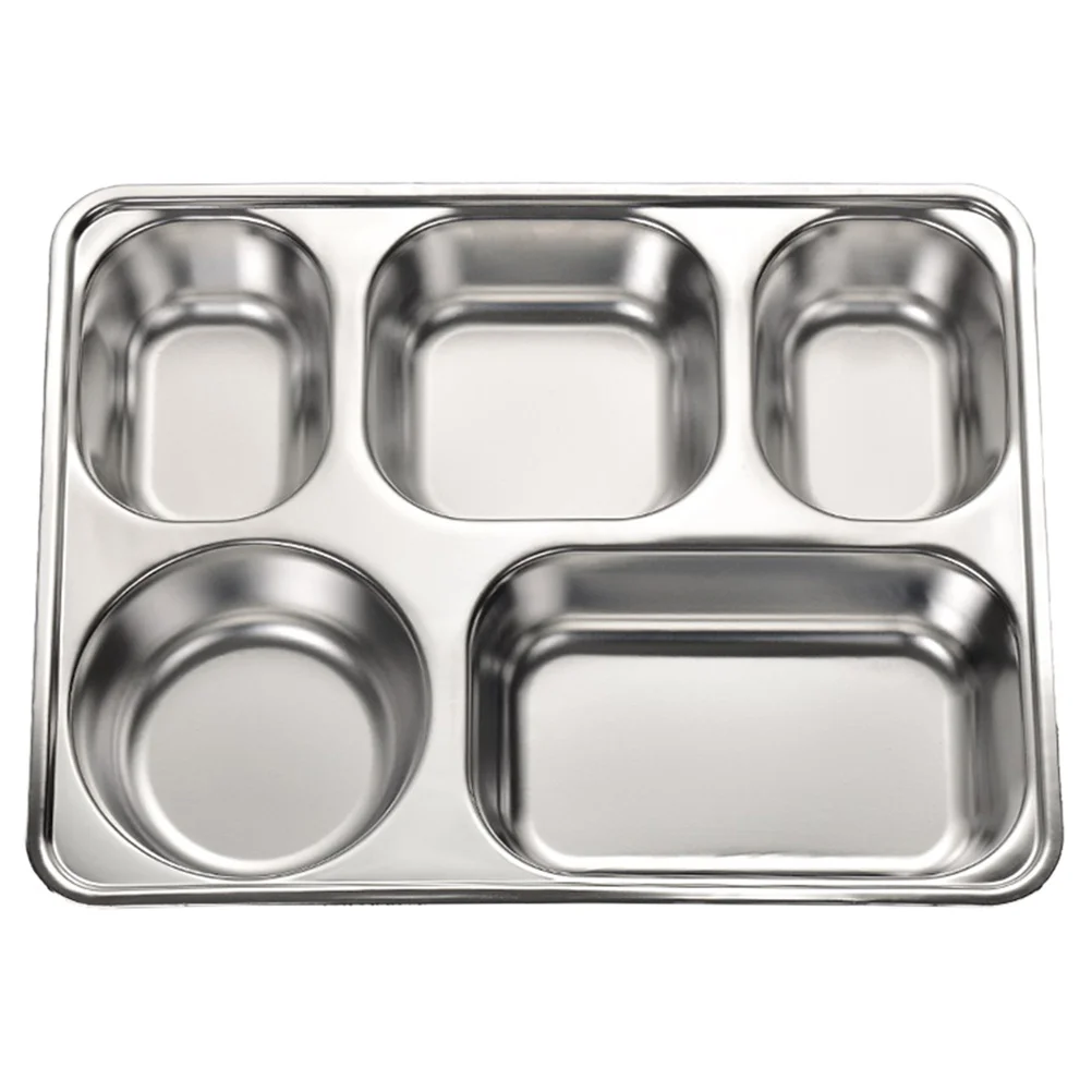 

1pc Stainless Steel Divided Plate Rectangular 5 Sections Food Serving Tray