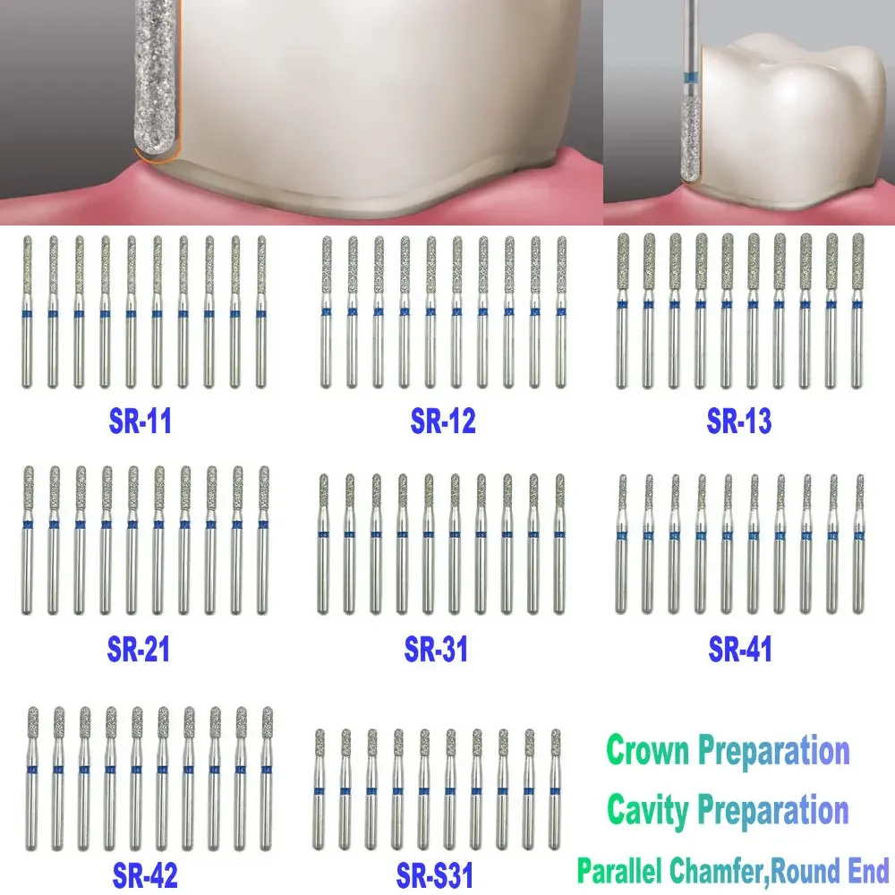 10pcsDentalDiamondBursFG16mmDentistToolDentistryCrownPreparationCavityPreparation