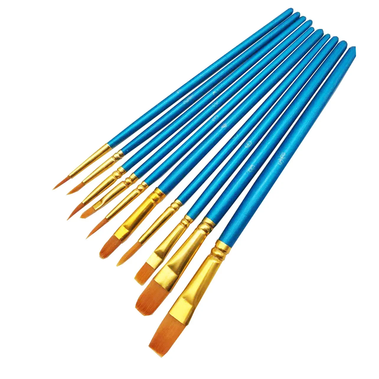 Painting Brushes Set of 10 Pearlescent Blue Wooden Pole Watercolor Brush Set Nylon Wool Brush Set Oil Set