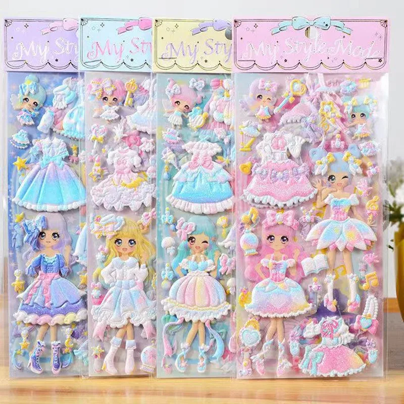 1PCS Princess Doll Stickers Beauty 3D Puffy Dress Up Sticker for Girl