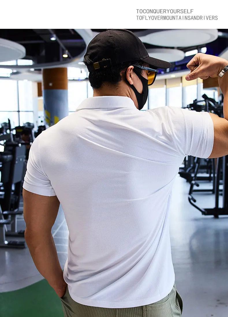 Men Short Sleeve Running T-shirt Outdoor Fitness Muscle Fit Shirt for Male Gym Jogging Sports Tops Tennis Elastic Breathable Tee