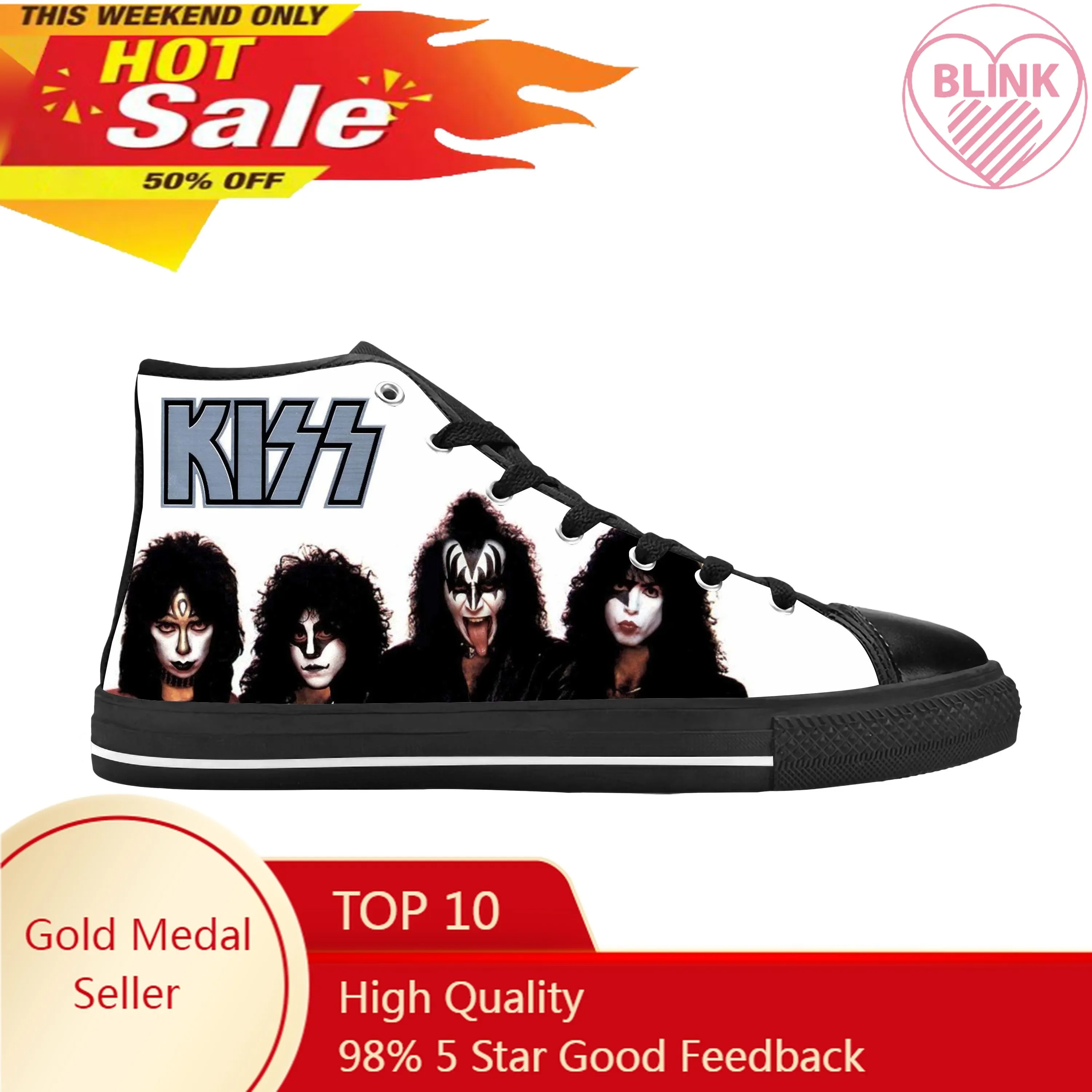 

Rock Band Heavy Metal Music Singer Guitar Kiss Casual Cloth Shoes High Top Comfortable Breathable 3D Print Men Women Sneakers