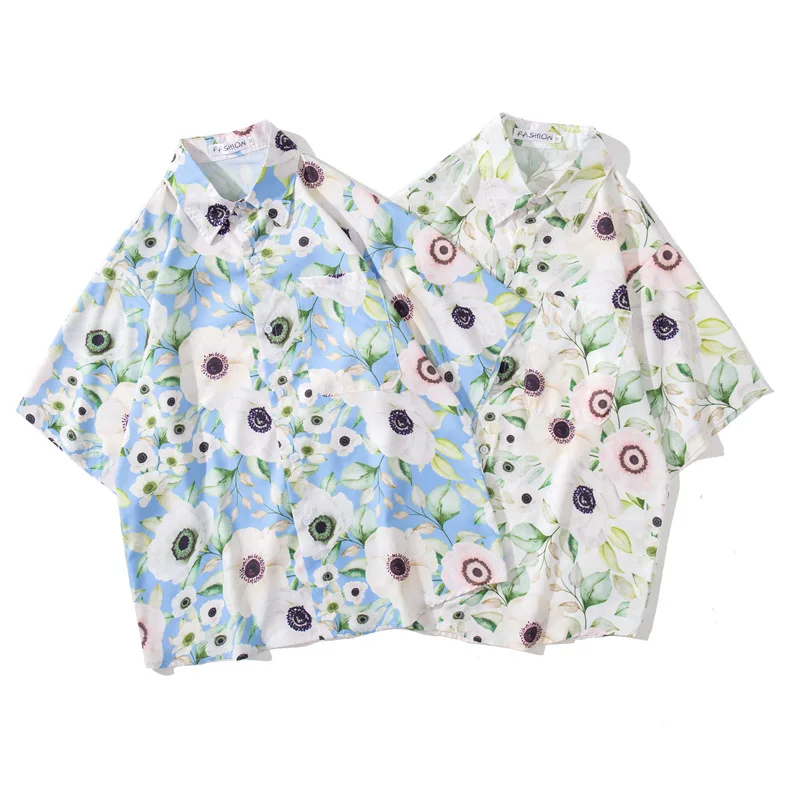 

2022 Men's Hawaiian Floral Printed Short Sleeve Turn-down-collar Shirt Summer Fashion Casual Single Button Shirt