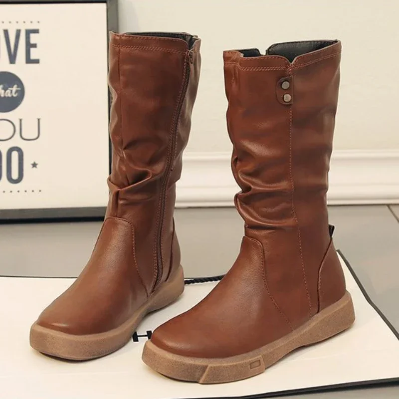 Women Thigh High Boots Women Modern Boots Zippers Outdoor Female Casual Platform Shoes Ladies Leather Long Botines Mujer