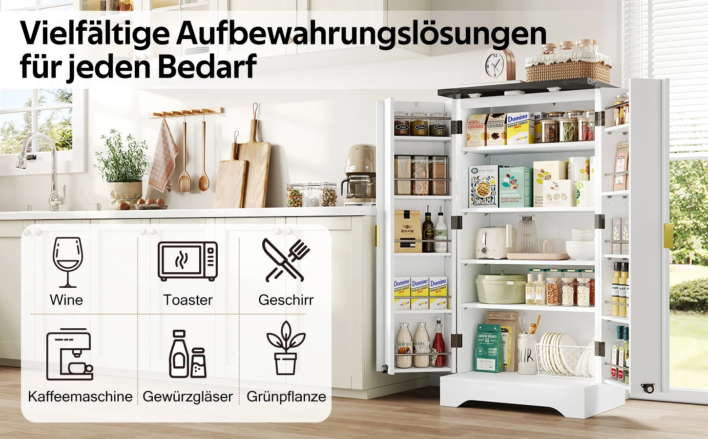 Küchenschrank mit LED-Sensorlicht und Gewürzregal, großzügiger Schrank mit verstellbaren Regalböden, 120 x 60,5 x 40 cm – Detail 4