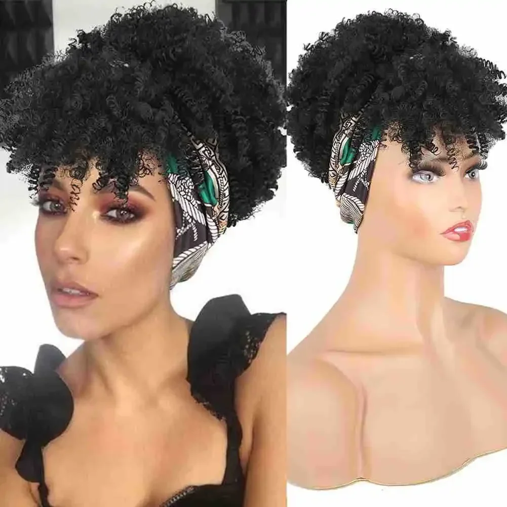 

Headband Synthetic Wig Short Afro Kinky Curly Hair Wigs For Black Women Fluffy Curls Hairband African Turban Wrap Hair