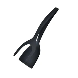 Versatile 2-in-1 Non-Stick Grip Flip Spatula and Tongs (Black)