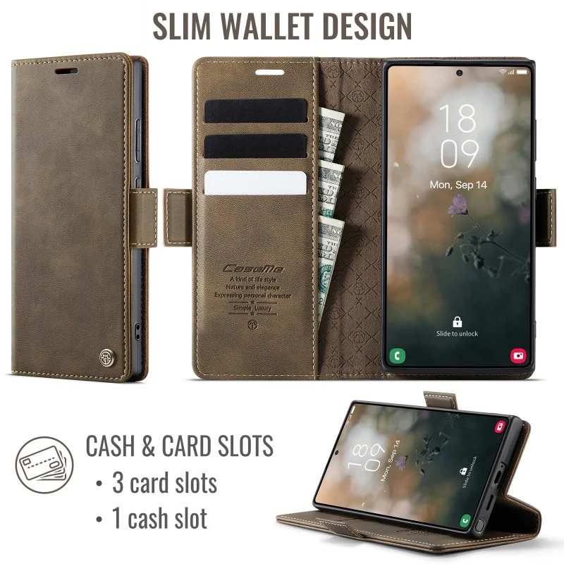 CaseMe Magnetic Leather Wallet Phone Case with Card Holder