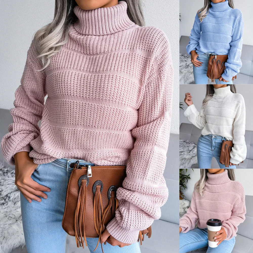 

Women's Basic Turtleneck Knitted Sweater, Slim Tops, Soft Warm Clothing, Female Pullover, Autumn, Winter, New, 2022