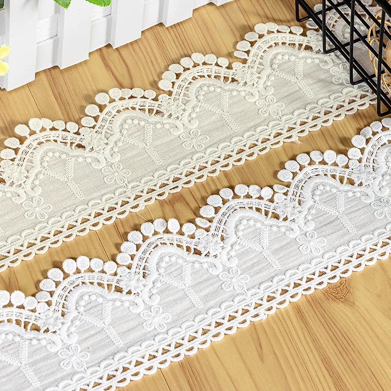 

New 3yards/lot 8.5cm white/beige Cotton Cloth Embroidered Lace Trim Home Textiles Apparel Textile Embroidered Fabrics W045