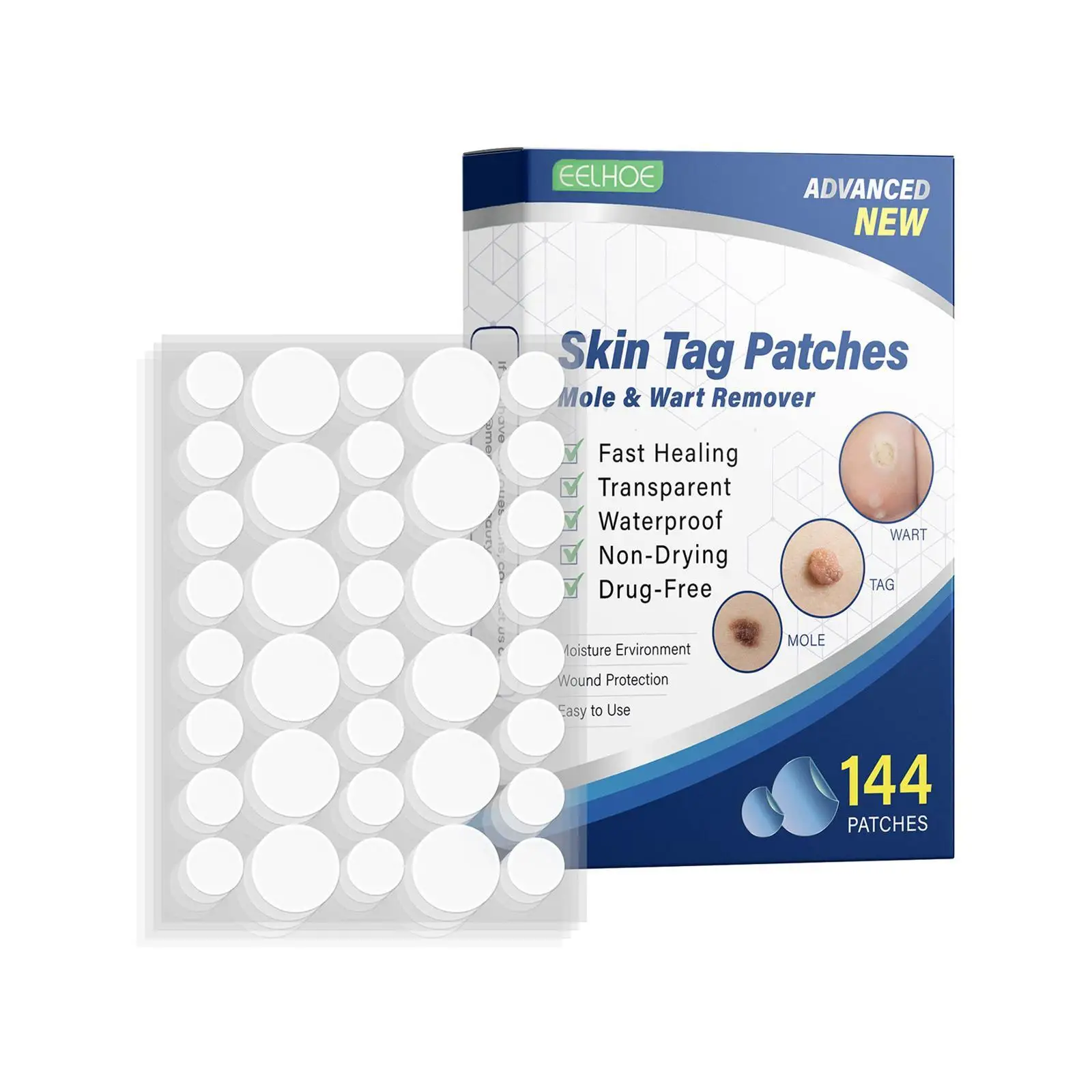 

144pc/box Warts Remover Patch Skin Tags Pimple Treatments Cream Hydrocolloid Gel Foot Corn Plaster Acne Warts Invisible Stickers