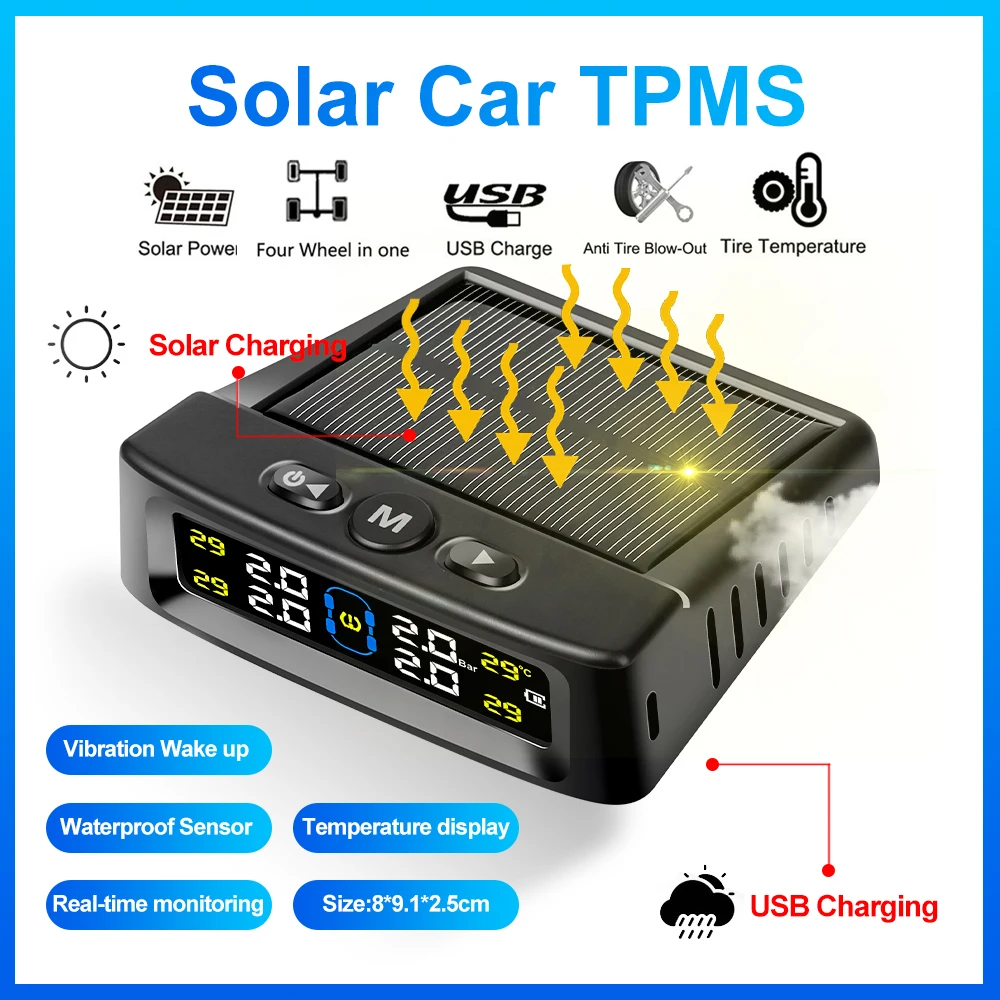 Car TPMS Tyre Pressure Monitoring System Solar Powered