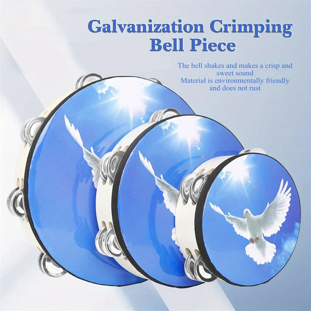 Blue Sky Peace Dove Double Layer Hand Tambourine Set 6/8/10 inch Hand Shake Tambourine Percussion Instrument