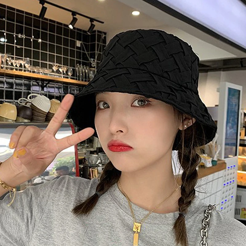 Wide Brim Bucket Hat Women Outdoor Summer Brim Sun Hats Spring Summer Plaid Chiffon Comfortable Breathable Hats female bucket hat