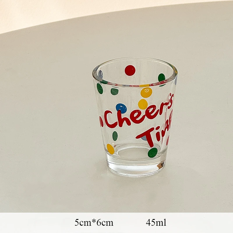 Letter Printed Glass Cup Wine Glasses,Cute Japanese Soju Glass,Thick Mini Whiskey Cocktail Glass Bar Wine Goblet Kawaii Cup Gift