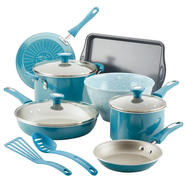 12-Piece Get Cooking! Nonstick Pots and Pans Set/Cookware Set, Turquoise