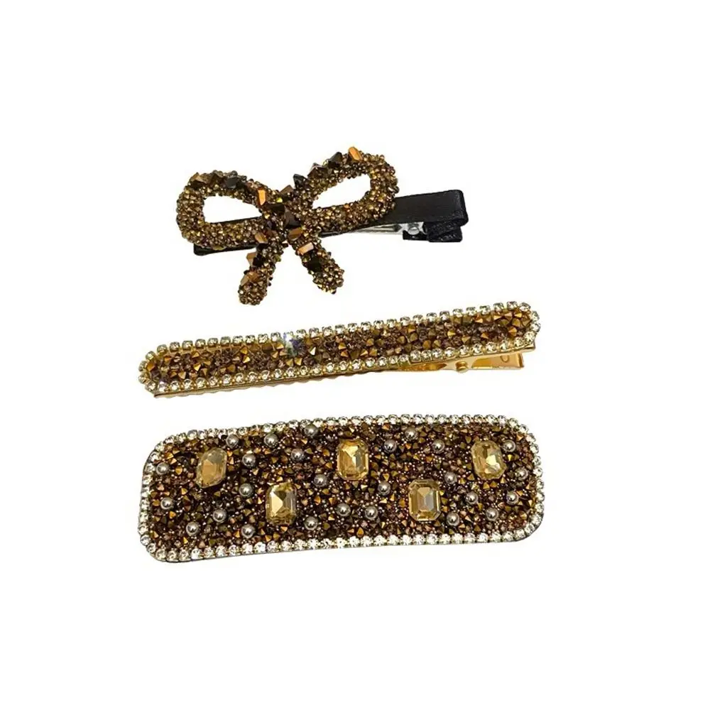 

Rhinestone Hair Clips Set Bb Clips Crystal Zircon Duckbill Clips Bow Side Bangs Hair Clip Girls