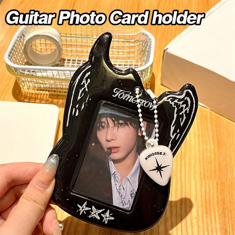 Kpop Photocard Binder Guitar Photo Card Holder Idol Photos Protective Cover Photo Card Case School Bag Pendants
