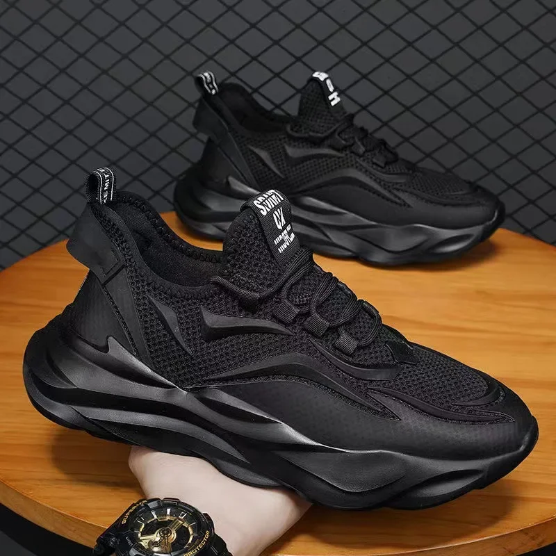 Men's Casual Sneakers 2024 Summer Black Men Sneakers Fashion Mesh Thick Sole Basic Breathable Wear-resistant Running Shoes Man 2