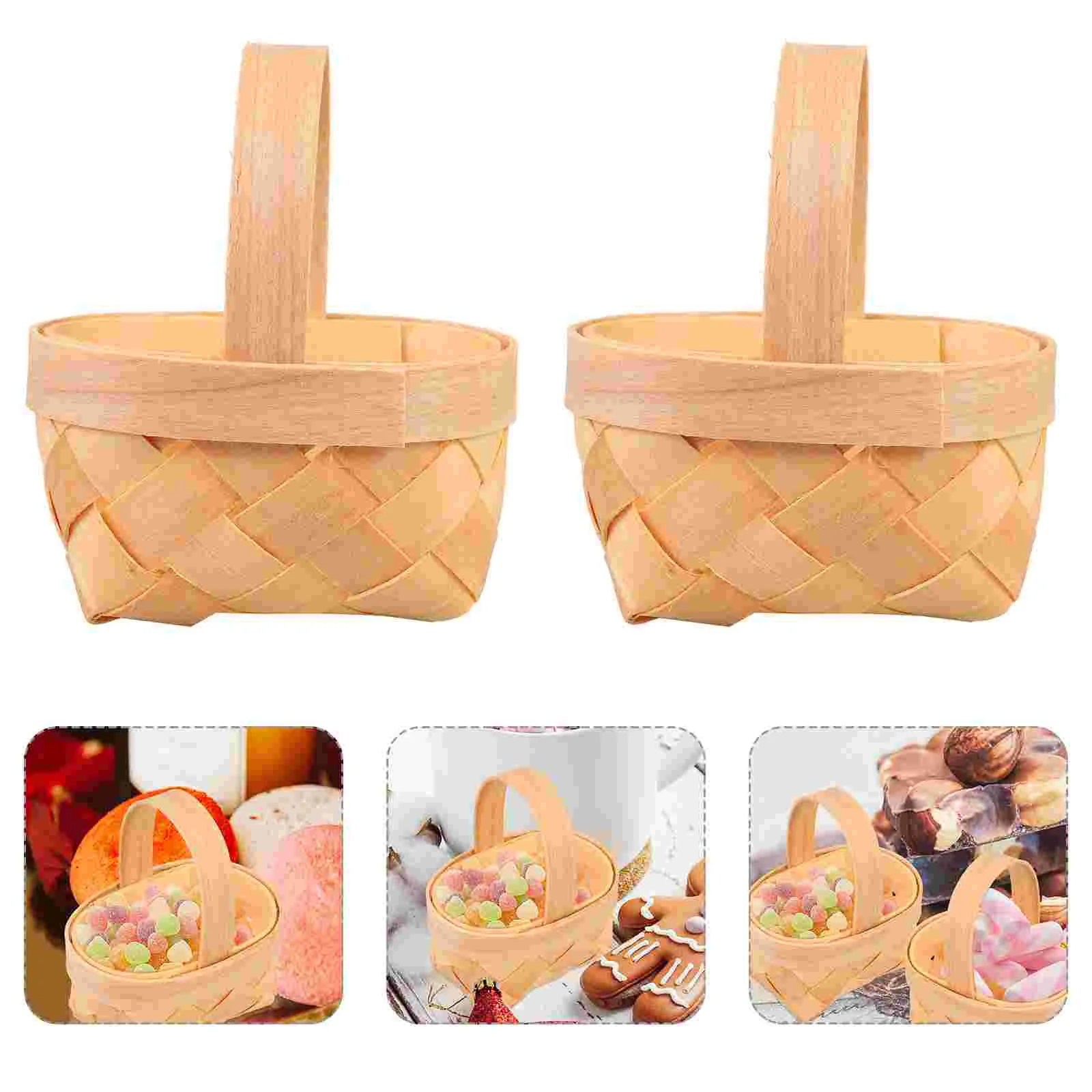 20 Pcs Wood Chip Candy Hamper Mini Basket Fruit Flower Girl Wicker Holder Small Woven Baskets Chocolate Gift Wooden Child 2