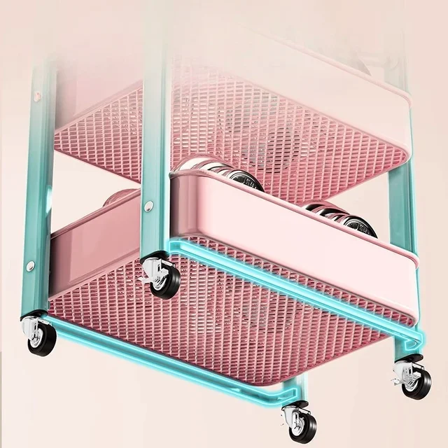 Foldable Storage Rack, Kitchen Small Cart, Portable with Rollers, Movable Bedroom Miscellaneous Sorting and Storage Rack 2