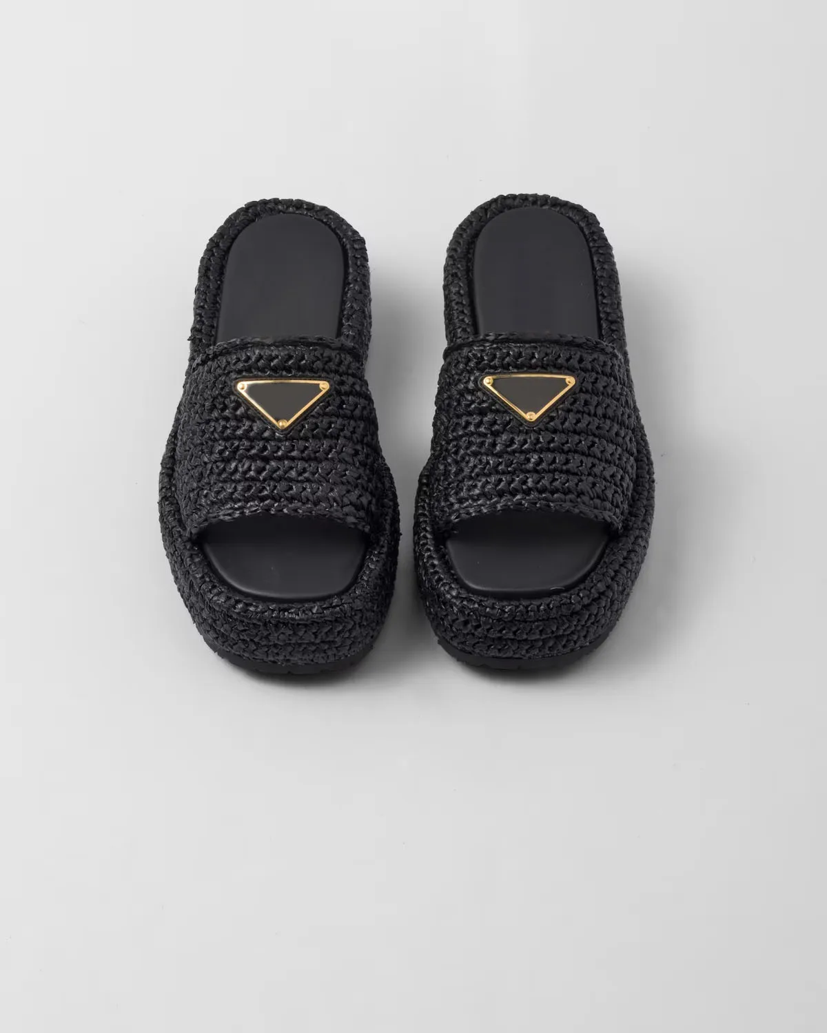 Crochet Flatform Slides Black Natural Raffia-effect Yarn Flatform Sole