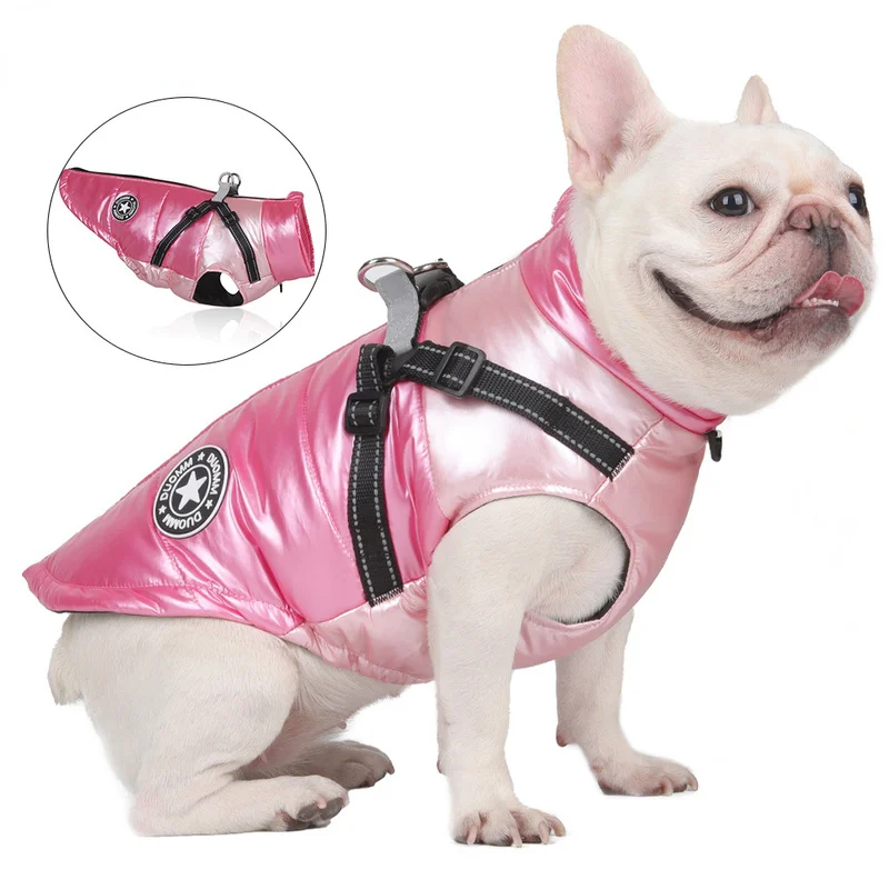 Pet Dog Jacket With Harness Winter Warm Dog Clothes For Reflective
