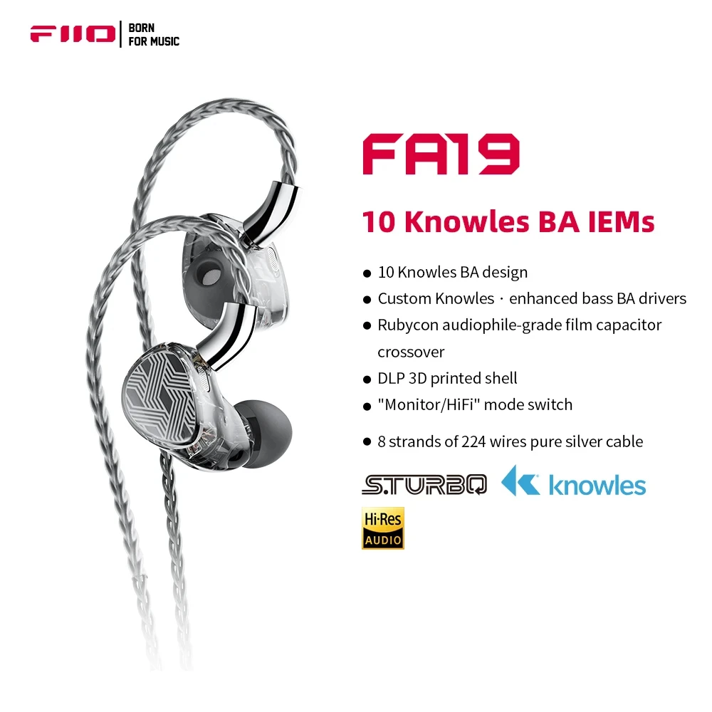 FiiO-FA19 10 nowlesバランスアーマチュアイヤホン、インイヤー