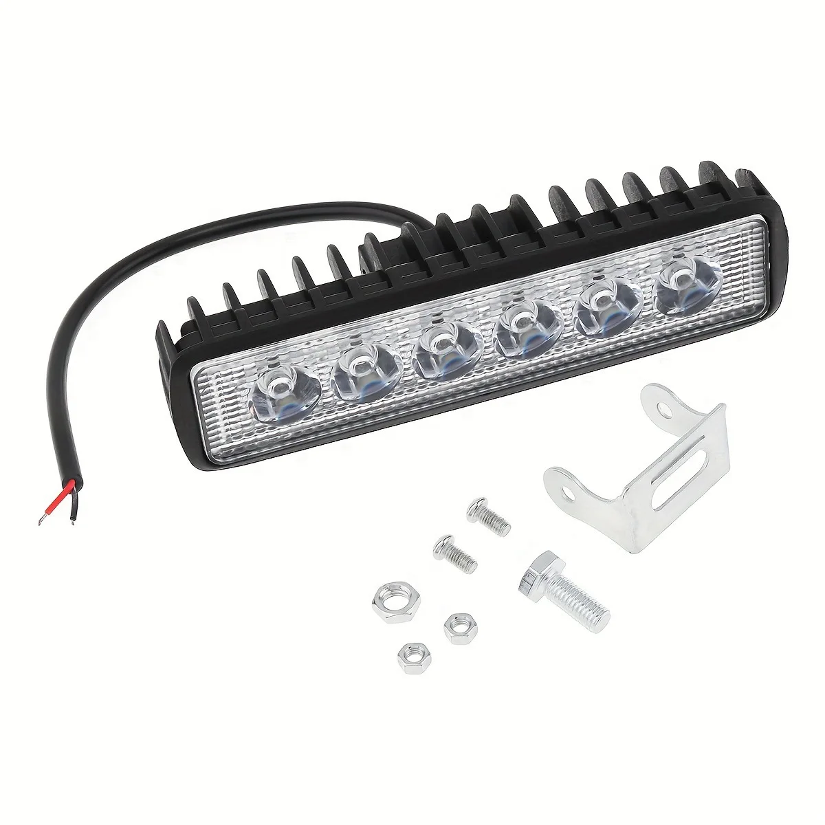Luz de trabalho led para carro, luz de tira de 6 luzes em forma única 18w 12v luz frontal de veículo off-road luz diurna auxiliar