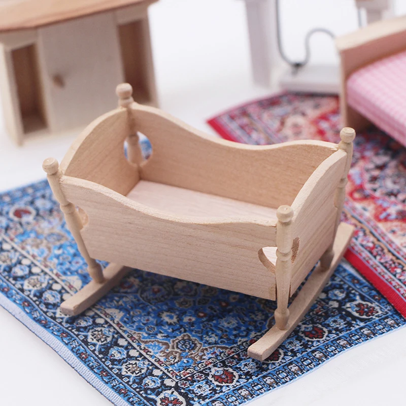 1/12 Dollhouse Miniature Wooden Cardle Baby Bed Cabinet Model Toys