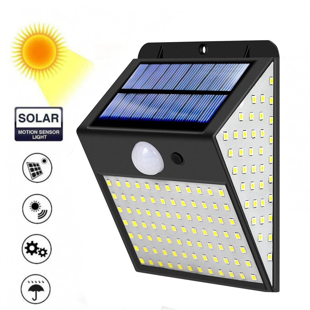 158 LED Outdoor Solar Wall Lamps with Motion Sensor Light Waterproof Sunlight Solar Power for Garden Lights 3 Mode Cold White