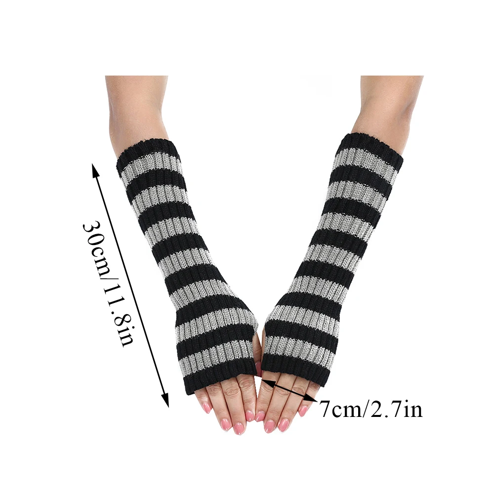 Warm Arm Warmers Women Wrist Elbow Thermal Glove Hand Arm Warmers Striped Knitted Woolen Elbow Mittens Cosplay Sleeves arm sleeves wrist warmers