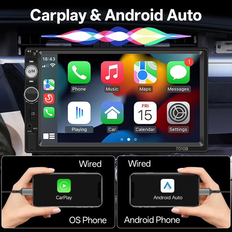 2din Car Radio Carplay Android Auto 7" Touch Screen Stereo Multimedia MP5 Player