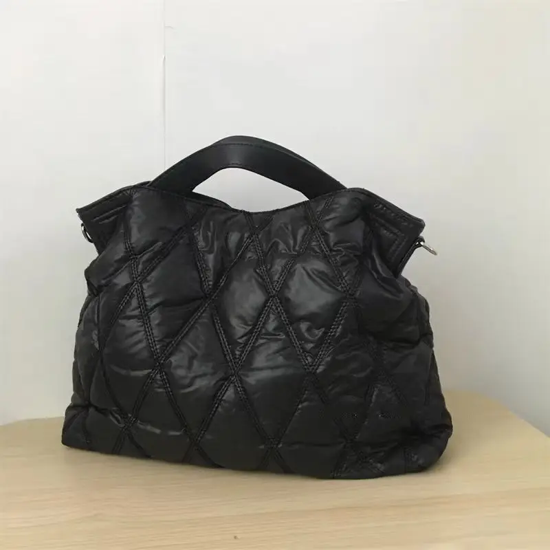 Retro Puffy Quilted Tote Bag Women Unique Down Large Capacity Shoulder Bags Ladies Daily Fashion Versatile Commute Crossbody Bag