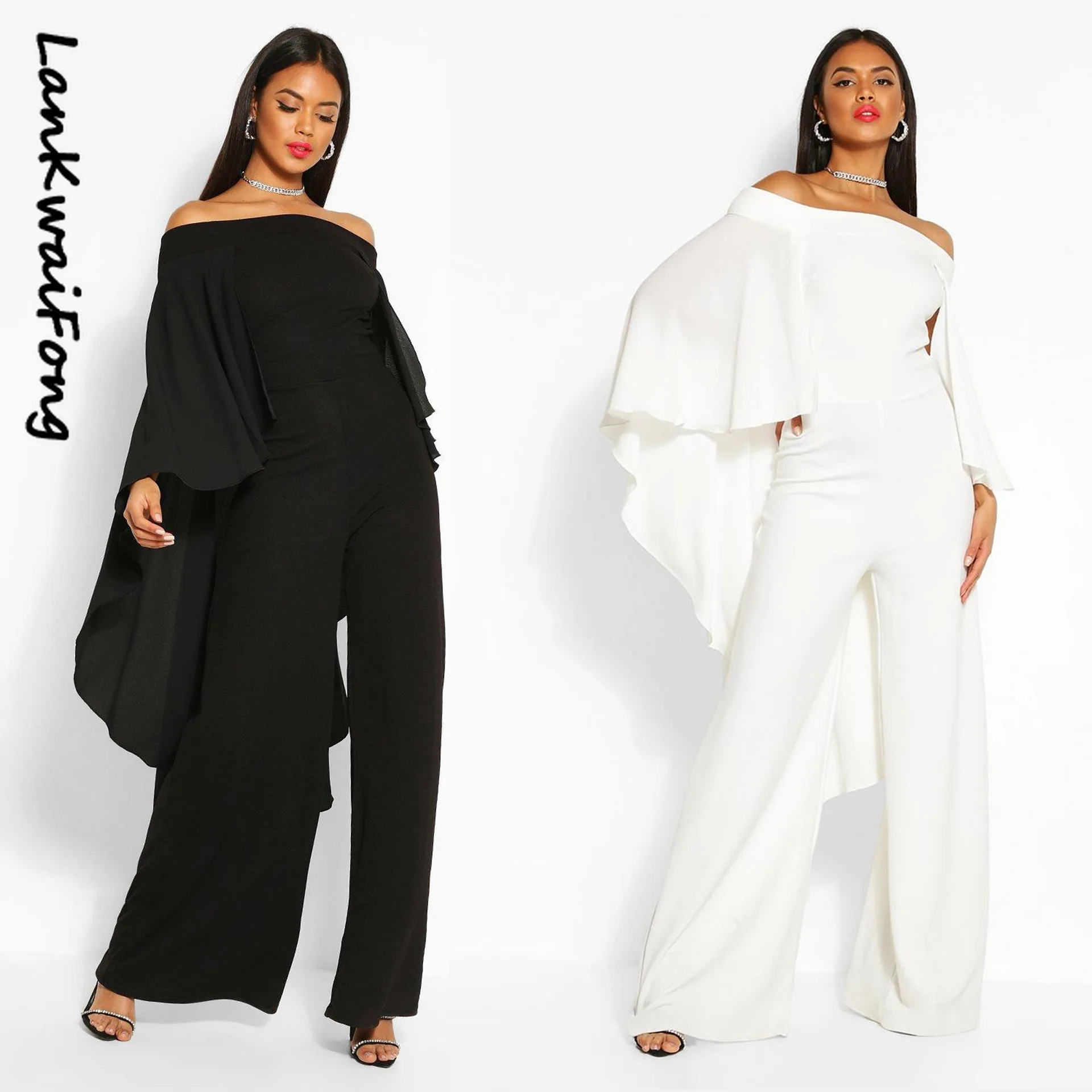 

LKF Autumn New Jumpsuit Women's Solid One Shoulder Chiffon Shawl Temperament Street Style Party Casual Jumpsuit