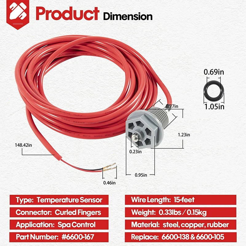 6600-167 Temperature Sensor with Curled Finger Connectors & 6540-228 O-Ring, Fit for Sundance Spas and Jacuzzi Hot Tubs.