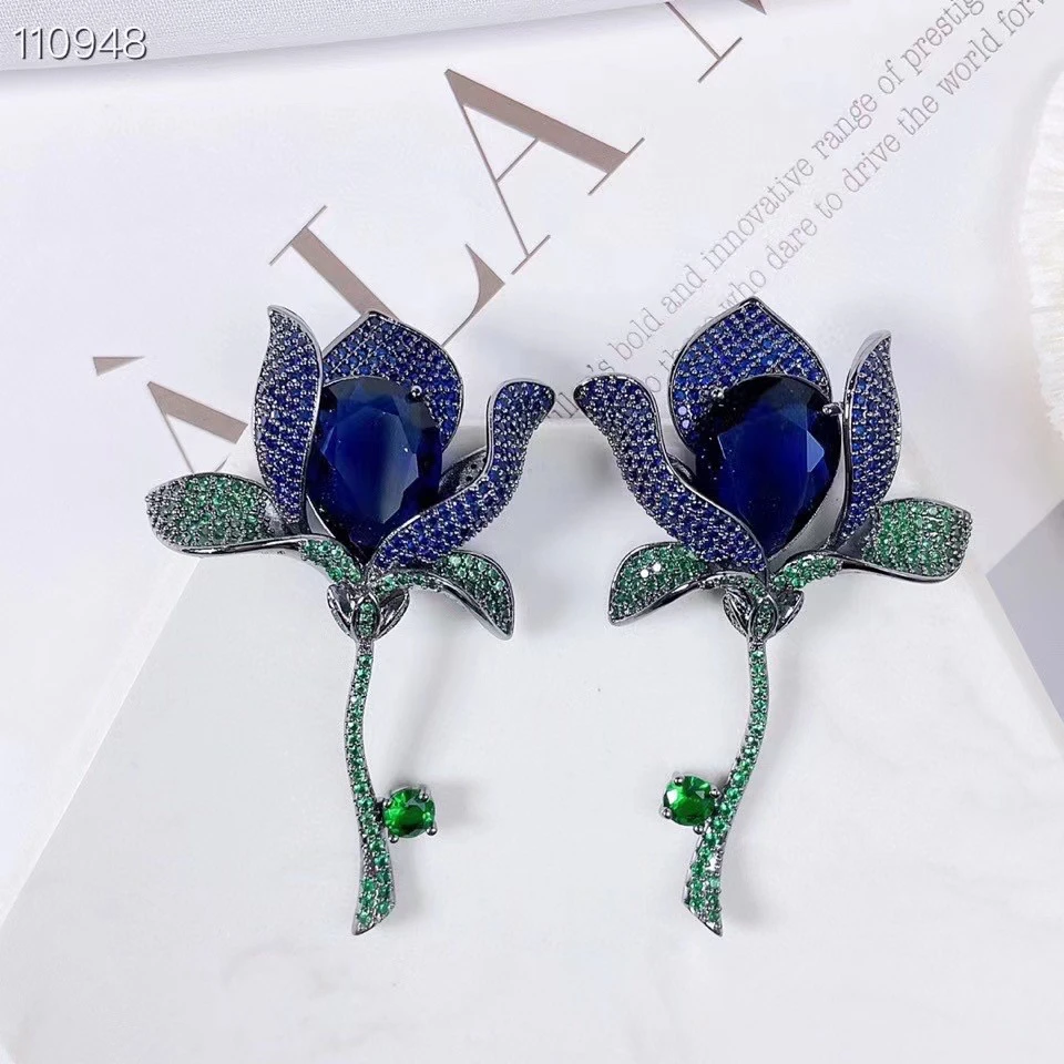 

SENYU Elegant Lily Flower Drop Earrings Fashion Design Exaggerated Jewelry Exquisite Women Wedding CZ Earrings