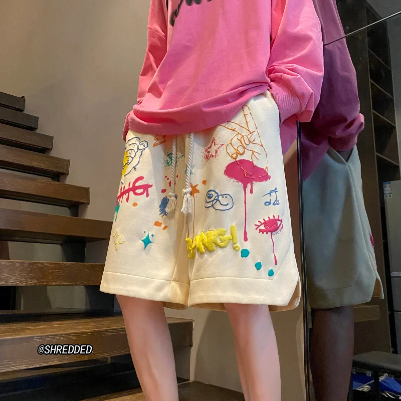 

Fashion Summer Vintage y2k Shorts Graffiti Print Short Men And Women Summer American High Street Loose Casual Basketball Pants