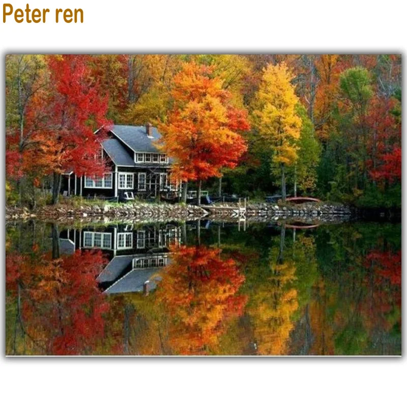 

Full Drill DIY Diamond Painting Scenery Manor reflection Square Rhinestone Diamond Embroidery Cross Stitch Diamond Mosaic