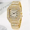 Punk Men Women New Men's Watch Quartz Hip Hop Fashion Leisure Square Alloy Steel Band Diamond Gold Watch for Classmate Gift 5