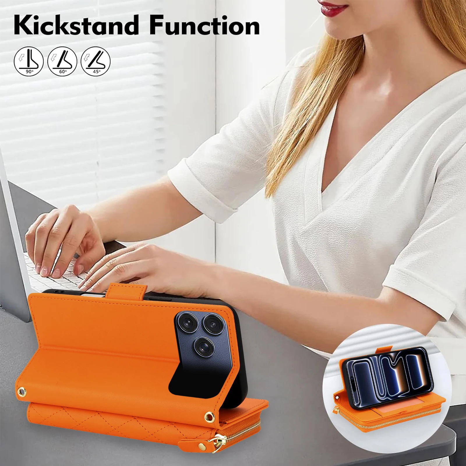 Sleek Zipper Wallet Crossbody Case with Detachable Wrist Strap