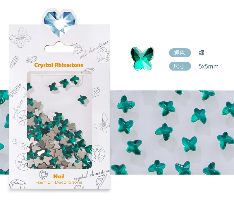 Heißer Verkauf 5mm Schmetterling Boutique flachen Boden Nail Art Strass Glas Kristall 3D Nagel dekoration mehrere Formen Großhandel – Detail 5